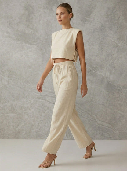 Ruœgy Ensemble Pantalon Large En Lin Femme