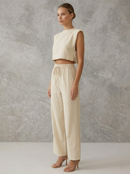 Ruœgy Ensemble Pantalon Large En Lin Femme