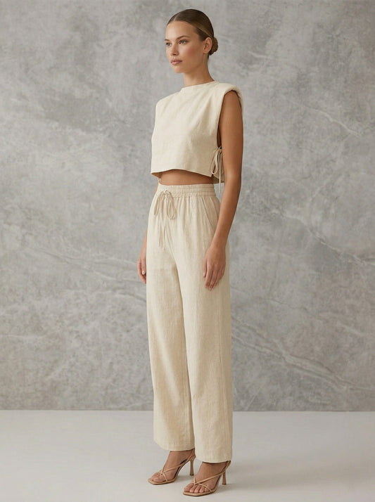 Ruœgy Ensemble Pantalon Large En Lin Femme