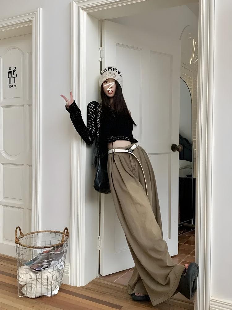 Pantalon Large Taille Haute Femme