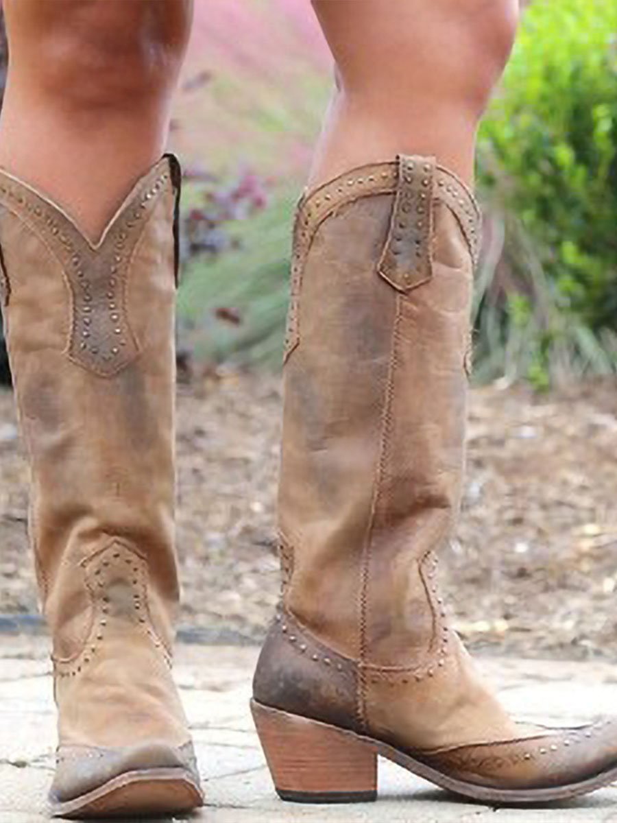 Ruœgy Bottes Cowboy Cloutées Hautes Femme