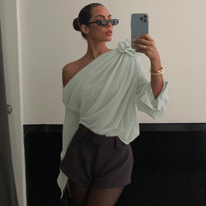 Ruœgy One Shoulder Chiffon Blouse