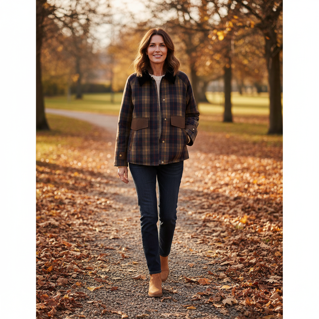 Ruœgy Veste à Carreaux Avec Col en Fausse Fourrure Femme