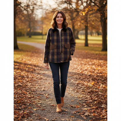 Ruœgy Veste à Carreaux Avec Col en Fausse Fourrure Femme