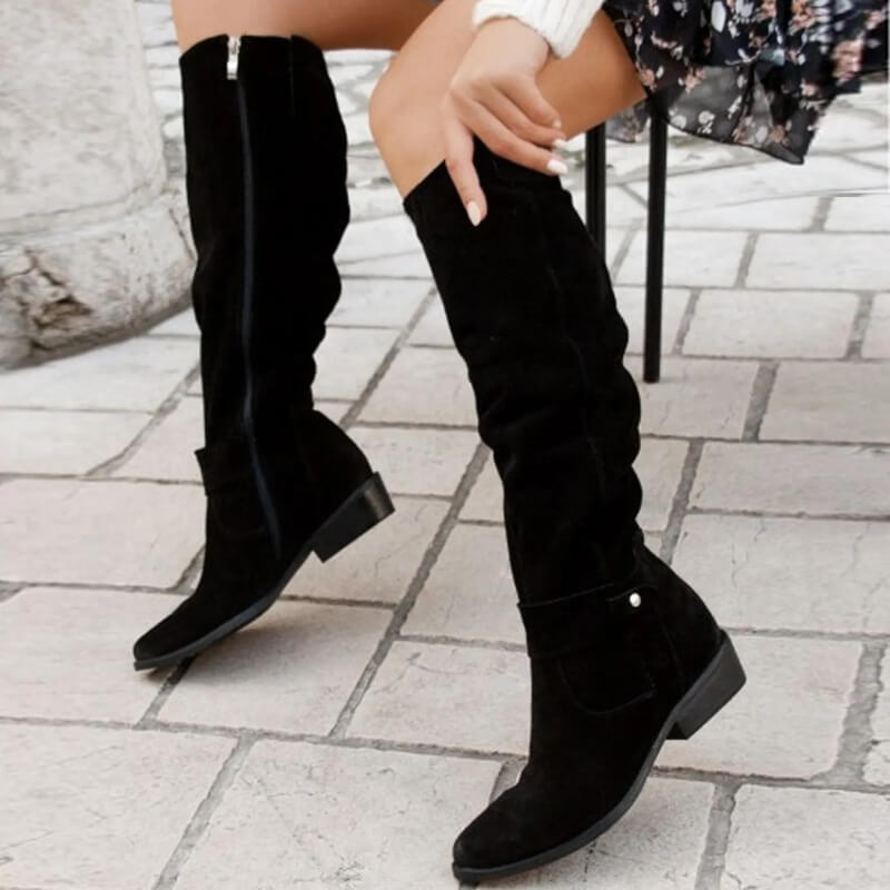 Bottes Femme  en Suédine Synthétique à Semelle Gel et Talon Carré