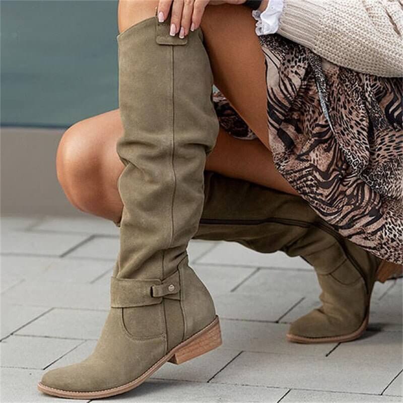 Bottes Femme  en Suédine Synthétique à Semelle Gel et Talon Carré