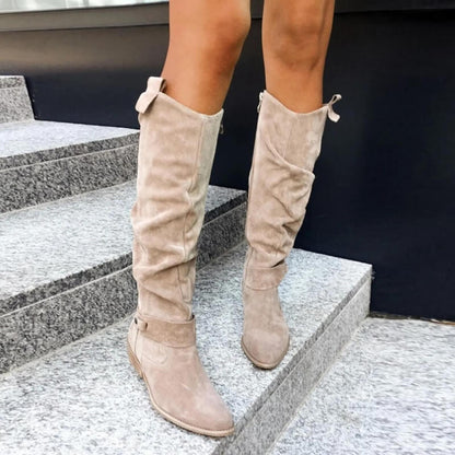 Bottes Femme  en Suédine Synthétique à Semelle Gel et Talon Carré