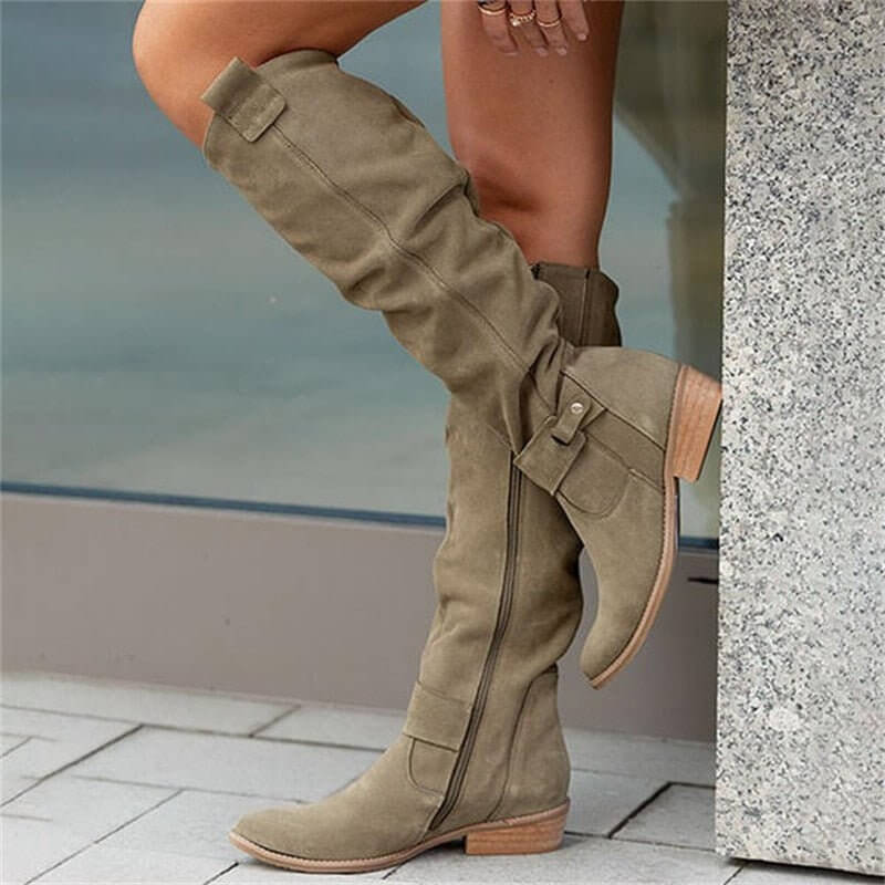 Bottes Femme  en Suédine Synthétique à Semelle Gel et Talon Carré