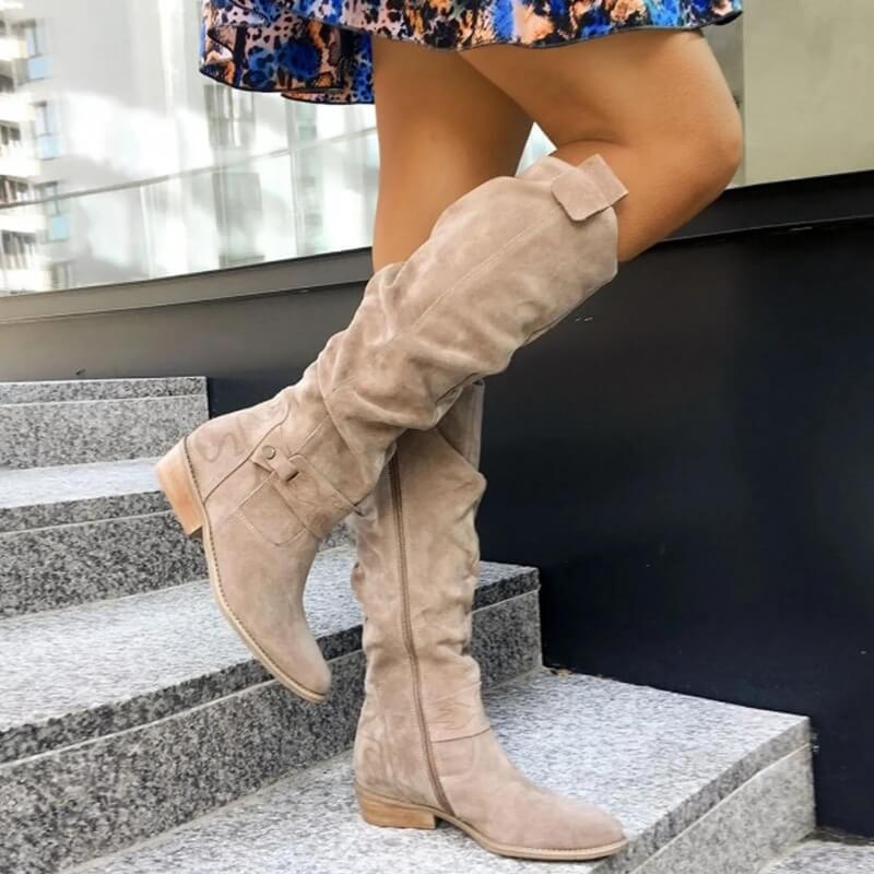 Bottes Femme  en Suédine Synthétique à Semelle Gel et Talon Carré