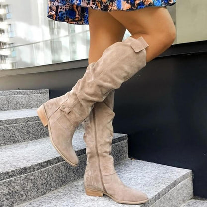 Bottes Femme  en Suédine Synthétique à Semelle Gel et Talon Carré