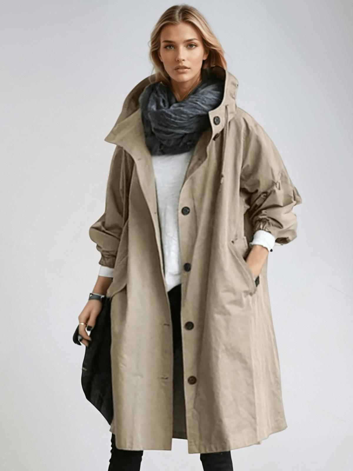 Ruœgy Trench Oversize à Capuche Boutonné Femme