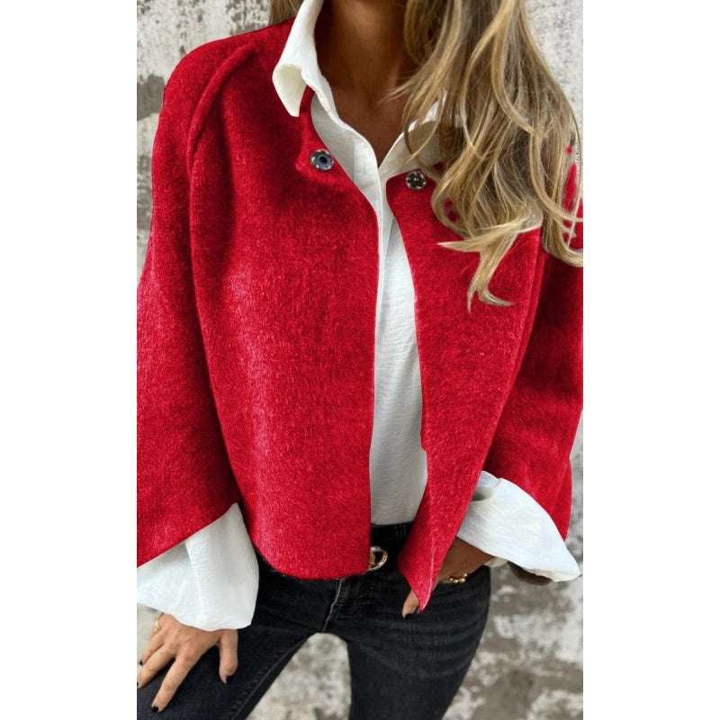Cape Femme en Mélange de Laine à Fermeture Frontale et Coupe Fluide