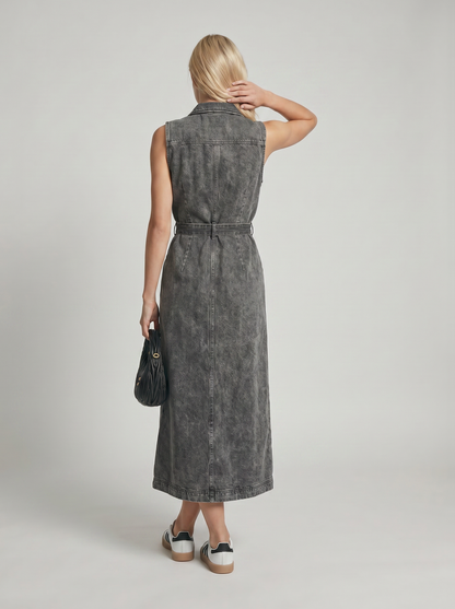 Robe Maxi Femme en Denim à Coupe Longue