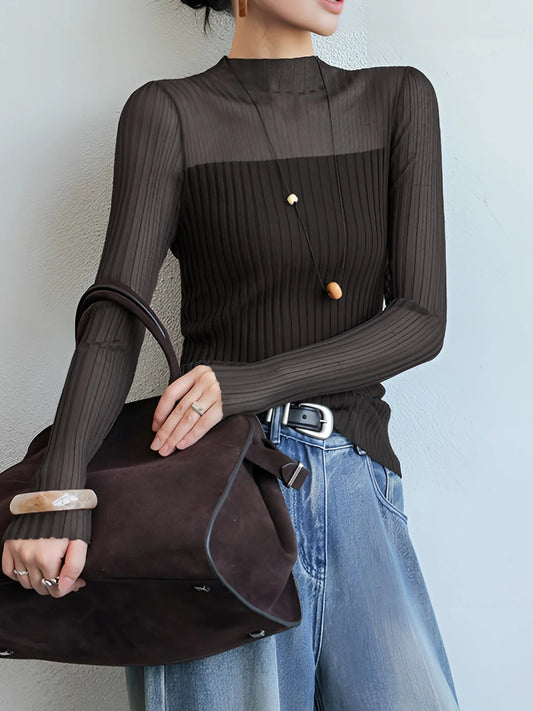Ruœgy Slim Sheer Panel Sweater
